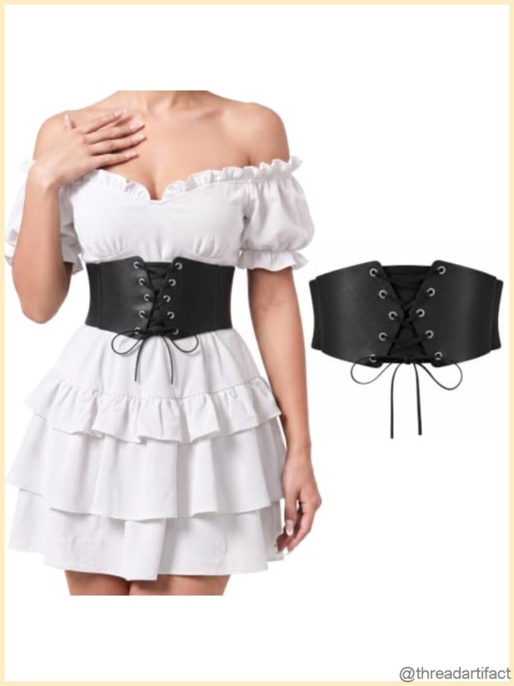 Wide Elastic Corset Belt Faux Leather Lace-Up Waspie Waist Belt